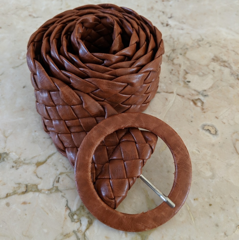 Braided Faux Leather Belt Circle Buckle